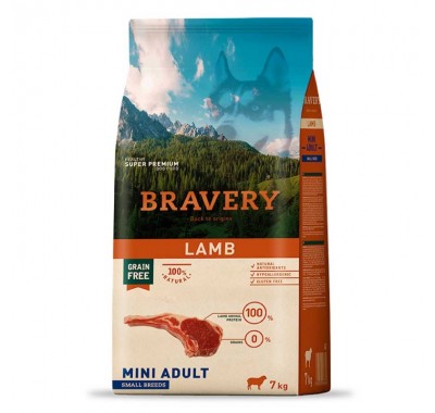 Сухий корм для собак дрібних порід BRAVERY Lamb Mini Adult з ягнятком 7 кг