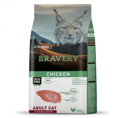 Сухий корм для стерилізованих котів BRAVERY Chicken Adult Cat Sterilized з куркою 600 г