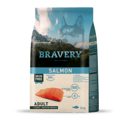Сухий корм для собак середніх та великих порід BRAVERY Salmon Large/Medium Adult з лососем 4 кг