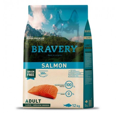 Сухой корм для собак средних и крупных пород BRAVERY Salmon Large/Medium Adult с лососем 12 кг
