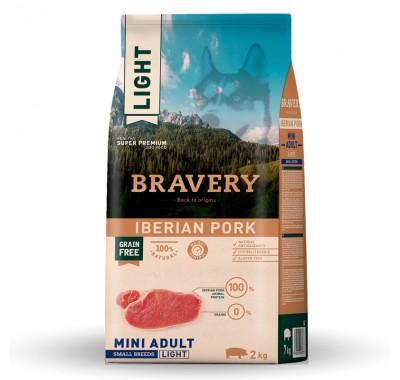 Сухой корм для собак мелких пород подвержен набору веса BRAVERY Iberian Pork Mini Adult Light с иберийской свининой 2 кг