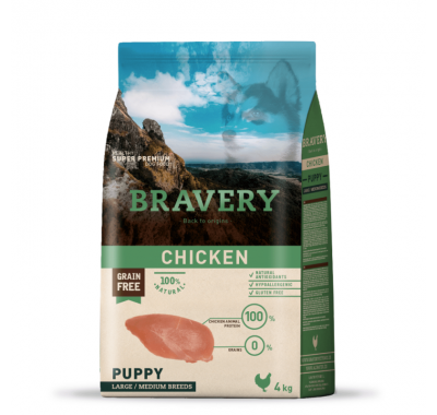 Сухий корм для цуценят середніх та великих порід BRAVERY Chicken Puppy Large/Medium з куркою 4 кг
