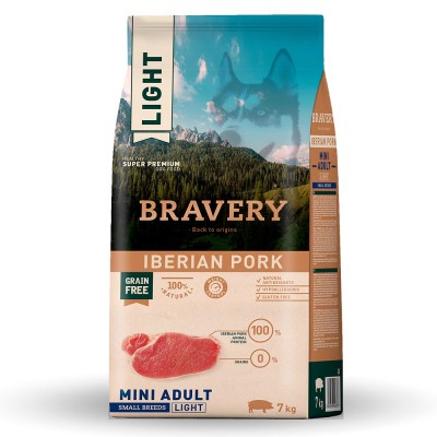 Сухий корм для собак дрібних порід схильних до набору ваги BRAVERY Iberian Pork Mini Adult Light з іберійською свининою 7 кг