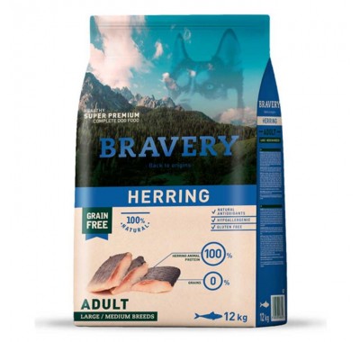 Сухий корм для собак cередніх та великих порід BRAVERY Herring Large/Medium Adult з оселедцем 12 кг