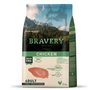 Сухий корм для собак cередніх та великих порід BRAVERY Chicken Adult Large/Medium з куркою 4 кг