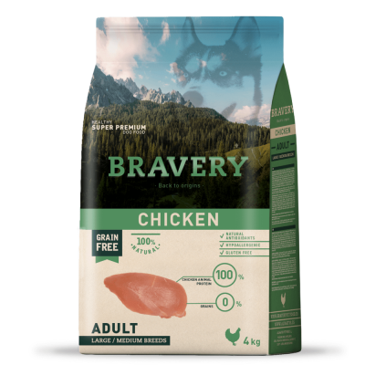 Сухий корм для собак cередніх та великих порід BRAVERY Chicken Adult Large/Medium з куркою 4 кг