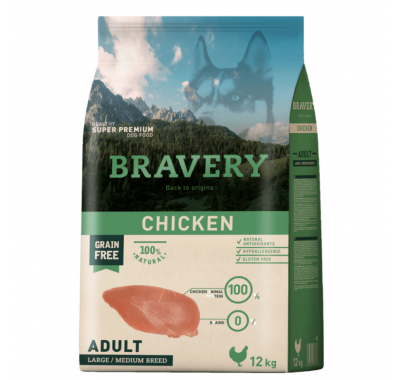Сухий корм для собак cередніх та великих порід BRAVERY Chicken Adult Large/Medium з куркою 12 кг