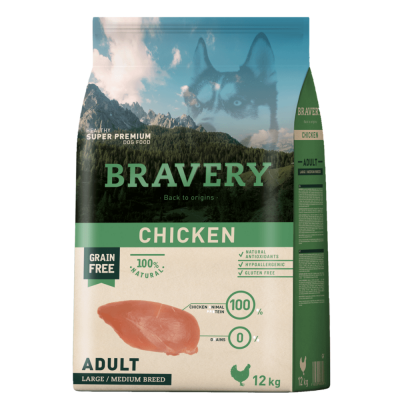 Сухий корм для собак cередніх та великих порід BRAVERY Chicken Adult Large/Medium з куркою 12 кг