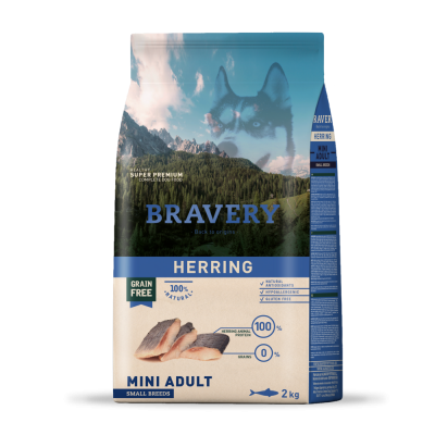 Сухий корм для собак дрібних порід BRAVERY Herring Mini Adult з оселедцем 2 кг