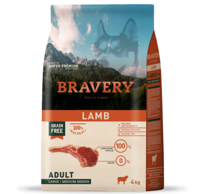 Сухой корм для собак BRAVERY Lamb Large/Medium Adult с ягненком 4 кг.