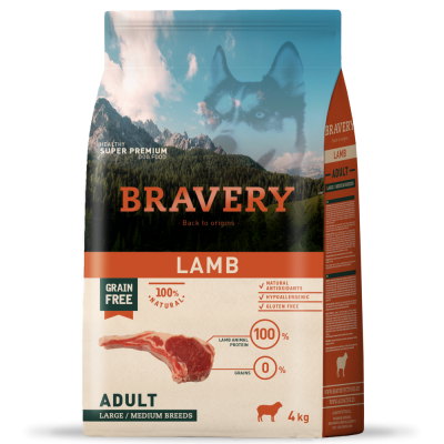 Сухой корм для собак средних и крупных пород BRAVERY Lamb Large/Medium Adult с ягненком 4 кг