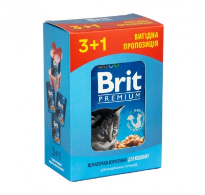 Набір павучів "3+1" для кошенят Brit Premium з куркою, 4х100 г 30349