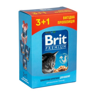 Набір павучів "3+1" для кошенят Brit Premium з куркою, 4х100 г 30349