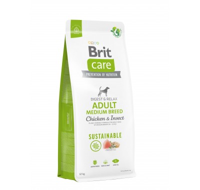Корм для собак середніх порід Brit Care Dog Sustainable Adult Medium Breed з куркою та комахами, 12 кг 172177