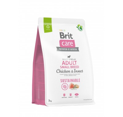 Корм для собак малых пород Brit Care Dog Sustainable Adult Small Breed с курицей и насекомыми, 3 кг 172173