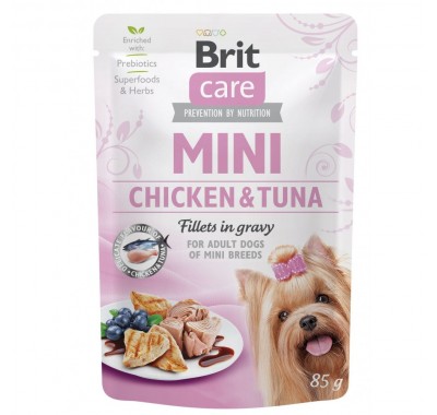 Вологий корм Brit Care Mini для собак, з філе курки та тунця в соусі, 85 г 100217