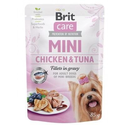 Вологий корм Brit Care Mini для собак, з філе курки та тунця в соусі, 85 г 100217