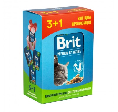 Набір павуків "3+1" для стерилізованих кішок Brit Premium Cat з куркою, 4х100 г 30356