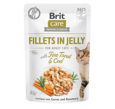 Вологий корм Brit Care Cat Pouch для котів в желе тріска та форель, 85 г 100536/0587