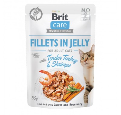 Вологий корм Brit Care Cat Pouch для котів в желе, ніжна індички з креветками, 85 г 100535/0570