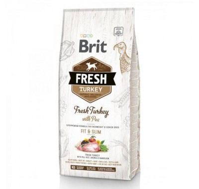 Сухой корм Brit Fresh Turkey With Pea Adult Fit & Slim для взрослых собак свежая индейка с горохом, контроль веса 12 кг, 170995