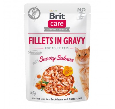 Вологий корм Brit Care Cat Pouch для котів філе в соусі, пікантний лосось, 85 г 100530/0525