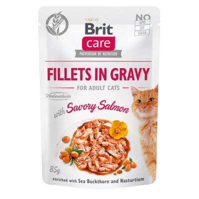 Вологий корм Brit Care Cat Pouch для котів філе в соусі, пікантний лосось, 85 г 100530/0525