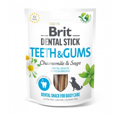 Лакомство для собак Brit Dental Stick Teeth & Gums здоровые десна и зубы, ромашка и шалфей, 7 шт, 251 г 112102