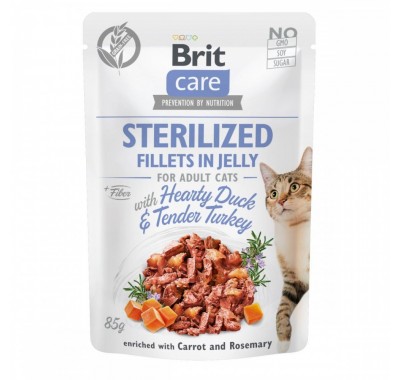 Вологий корм Brit Care Cat Pouch для кастрованих котів в желе, качка та індичка, 85 г 540549