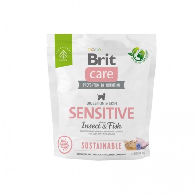 Сухий корм Brit Care Dog Sustainable Sensitive для собак з чутливим травленням, з рибою та комахами, 1 кг 172187