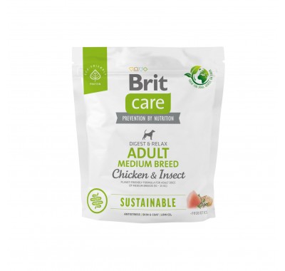Корм для собак средних пород Brit Care Dog Sustainable Adult Medium Breed с курицей и насекомыми, 1 кг 172175
