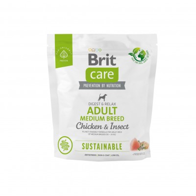 Корм для собак середніх порід Brit Care Dog Sustainable Adult Medium Breed з куркою та комахами, 1 кг 172175
