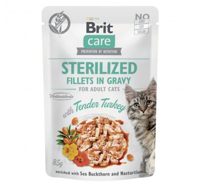 Корм вологий для стерилізованих котів Brit Care Cat Sterilized філе в соусі з індичкою, 85 г 101045/5306