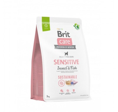 Сухий корм Brit Care Dog Sustainable Sensitive для собак із чутливим травленням, з рибою та насекомими, 3 кг 172188