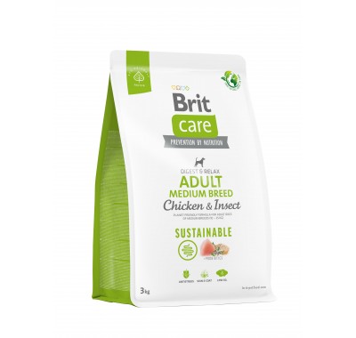 Корм для собак середніх порід Brit Care Dog Sustainable Adult Medium Breed з куркою та комахами, 3 кг 172176