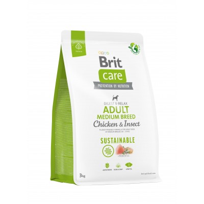 Корм для собак середніх порід Brit Care Dog Sustainable Adult Medium Breed з куркою та комахами, 3 кг 172176