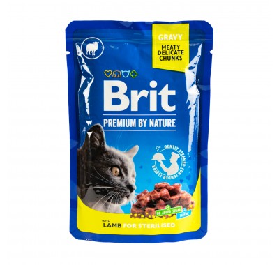 Вологий корм Brit Premium Cat pouch ягнятина для стерилізованих котів 100 г 111831