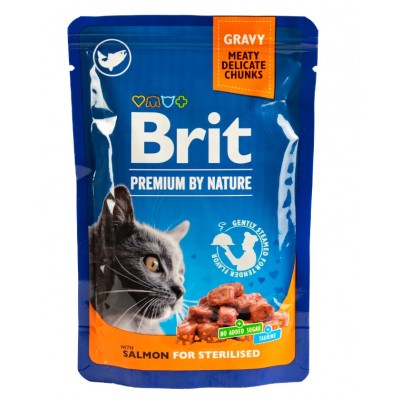 Вологий корм Brit Premium Cat pouch лосось для стерилізованих кішок 100 г 111833
