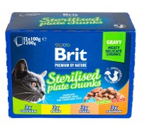 Набір паучів Brit Premium Cat сімейна тарілка для стерилізованих котів асорті 4 смаки 100г х 12 шт 111834