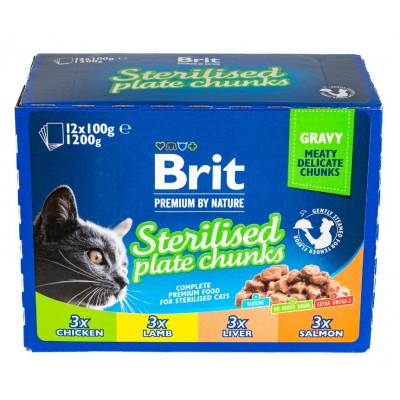 Набір паучів Brit Premium Cat сімейна тарілка для стерилізованих котів асорті 4 смаки 100г х 12 шт 111834