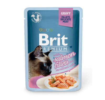 Вологий корм Brit Premium Шматочки з філе лосося в соусі для стерилізованих кішок 85 г 111254
