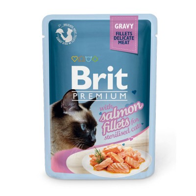 Вологий корм Brit Premium Шматочки з філе лосося в соусі для стерилізованих кішок 85 г 111254