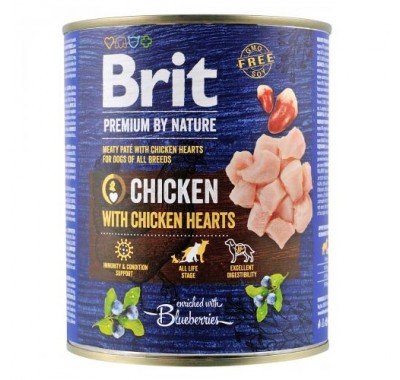 Вологий корм Brit Premium by Nature для собак, курка з курячим серцем 800 г 100407