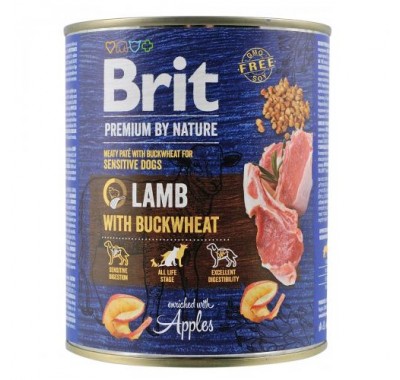 Вологий корм Brit Premium by Nature для собак, ягня з гречкою 800 г 100416