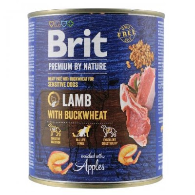 Вологий корм Brit Premium by Nature для собак, ягня з гречкою 800 г 100416