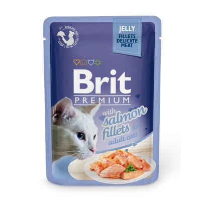 Вологий корм Brit Premium Шматочки з філе лосося в желе 85 г 111242