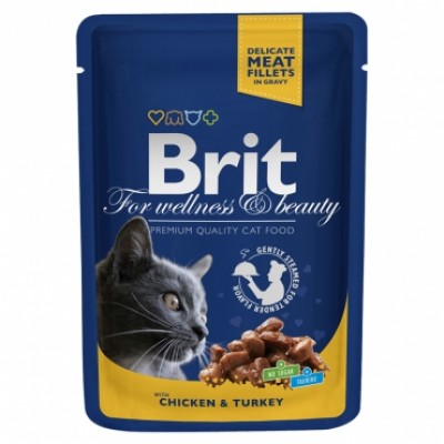 Вологий корм для кішок Brit Premium курка та індичка 100 г 100273