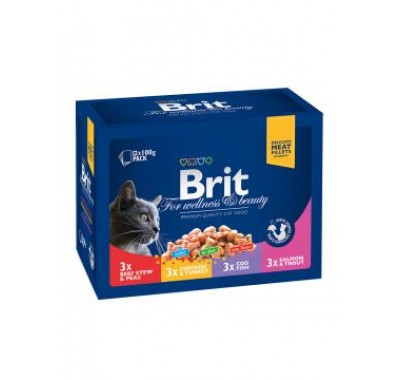 Вологий корм Brit Premium сімейна тарілка асорті 4 смаки 12х100 г 100278