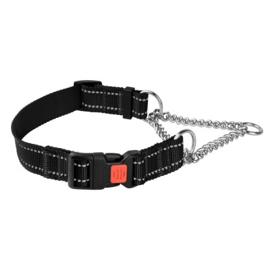 Нашийник для Собак Мартингейл BronzeDog Active Нейлоновий з Пластиковою Пряжкою та Світловідбиттям Чорний
