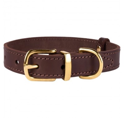 Ошейник для Собак Кожаный BronzeDog Classic с Литой Латунной Фурнитурой Коричневый